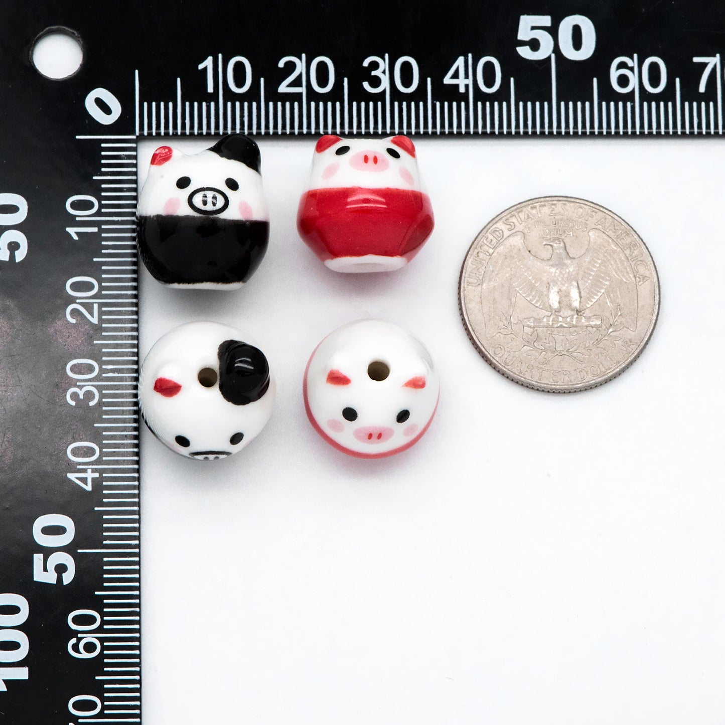 10pcs Ceramic Pig beads, Kawaii Porcelain Piggie, Animal Beads for Bracelets, Drilled Through Large Hole -(TC-162)