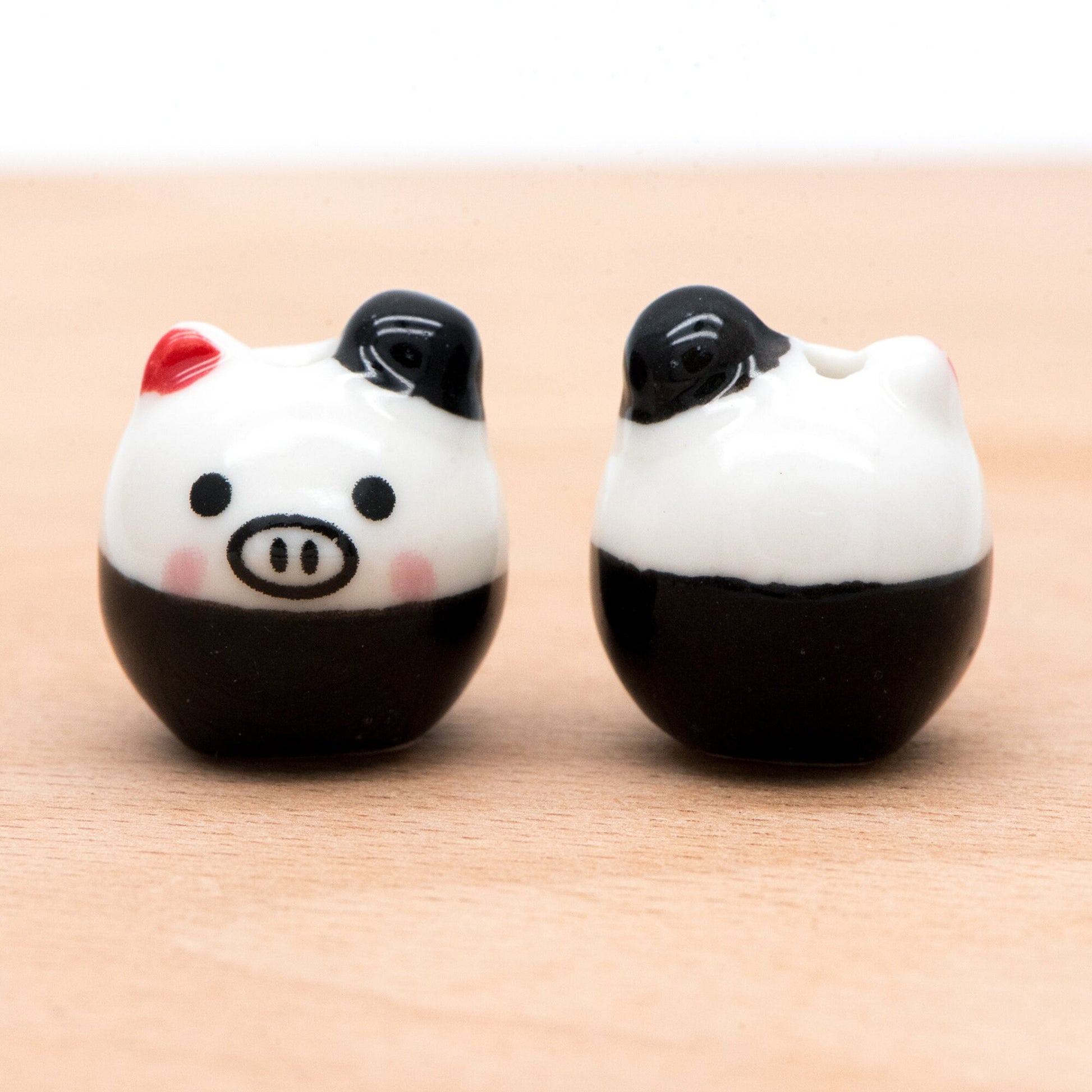 10pcs Ceramic Pig beads, Kawaii Porcelain Piggie, Animal Beads for Bracelets, Drilled Through Large Hole -(TC-162)