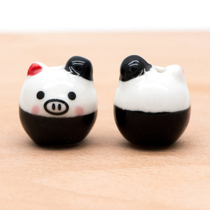 10pcs Ceramic Pig beads, Kawaii Porcelain Piggie, Animal Beads for Bracelets, Drilled Through Large Hole -(TC-162)