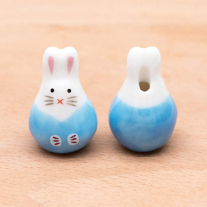 10pcs Kawaii Porcelain Bunny Beads, Ceramic Lovely Rabbit beads, Top Drilled Animal Beads -(TC-163)