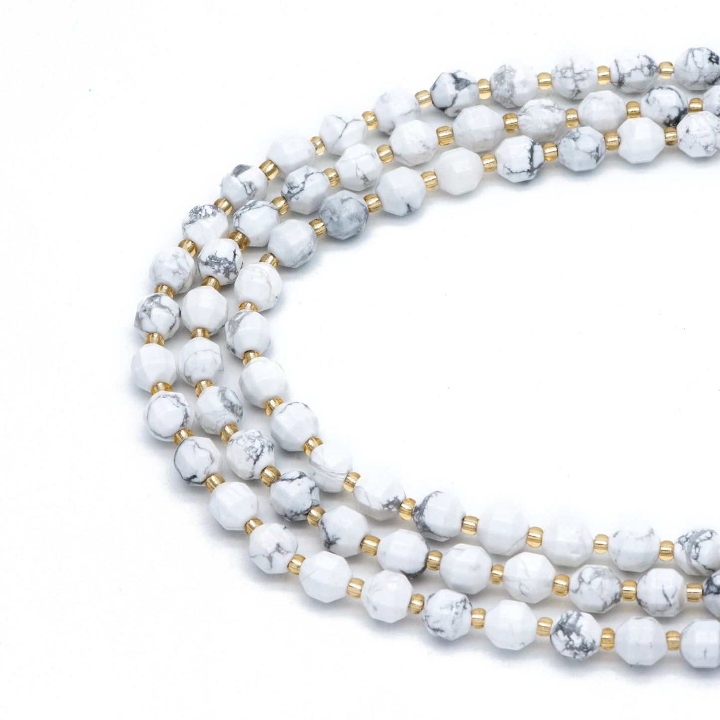 7x7.5mm Natural White Howlite Stone, Bicone Beads For Jewelry Making, Faceted Prism Gemstone Beads, Full 14.5 inch strands (TR-032)