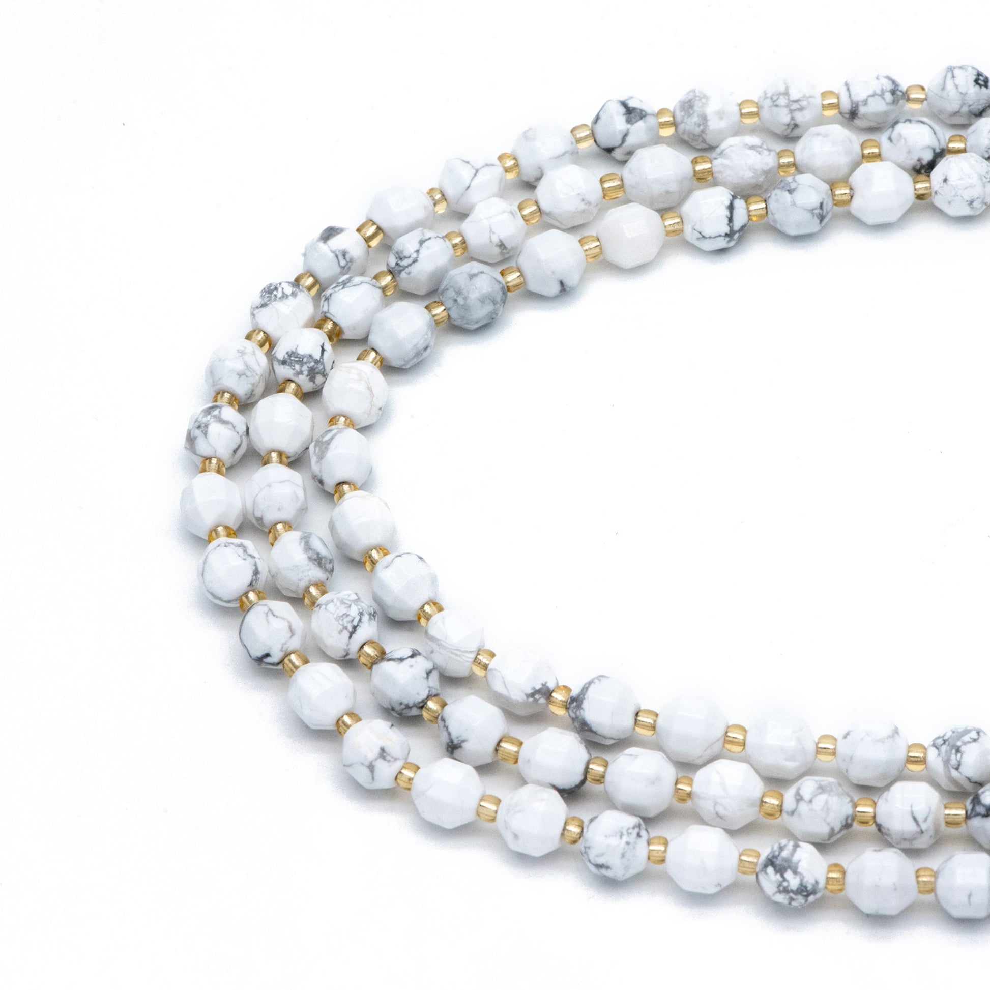 7x7.5mm Natural White Howlite Stone, Bicone Beads For Jewelry Making, Faceted Prism Gemstone Beads, Full 14.5 inch strands (TR-032)