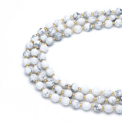 7x7.5mm Natural White Howlite Stone, Bicone Beads For Jewelry Making, Faceted Prism Gemstone Beads, Full 14.5 inch strands (TR-032)