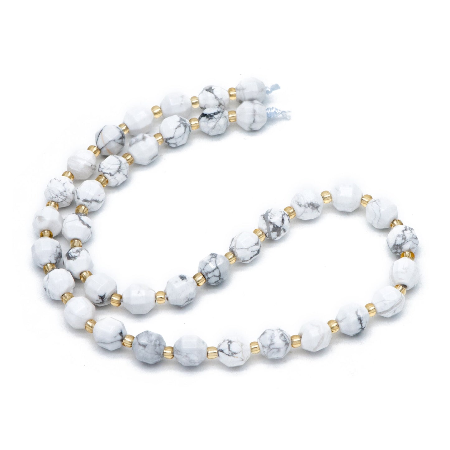 7x7.5mm Natural White Howlite Stone, Bicone Beads For Jewelry Making, Faceted Prism Gemstone Beads, Full 14.5 inch strands (TR-032)