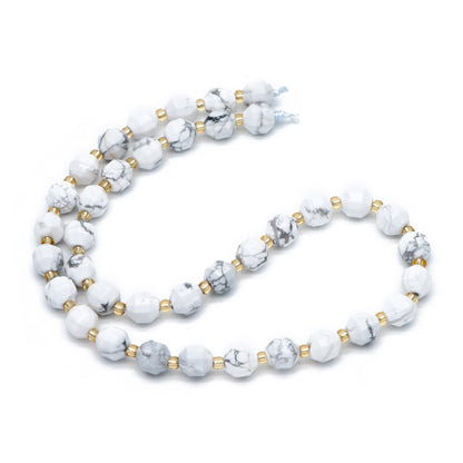 7x7.5mm Natural White Howlite Stone, Bicone Beads For Jewelry Making, Faceted Prism Gemstone Beads, Full 14.5 inch strands (TR-032)