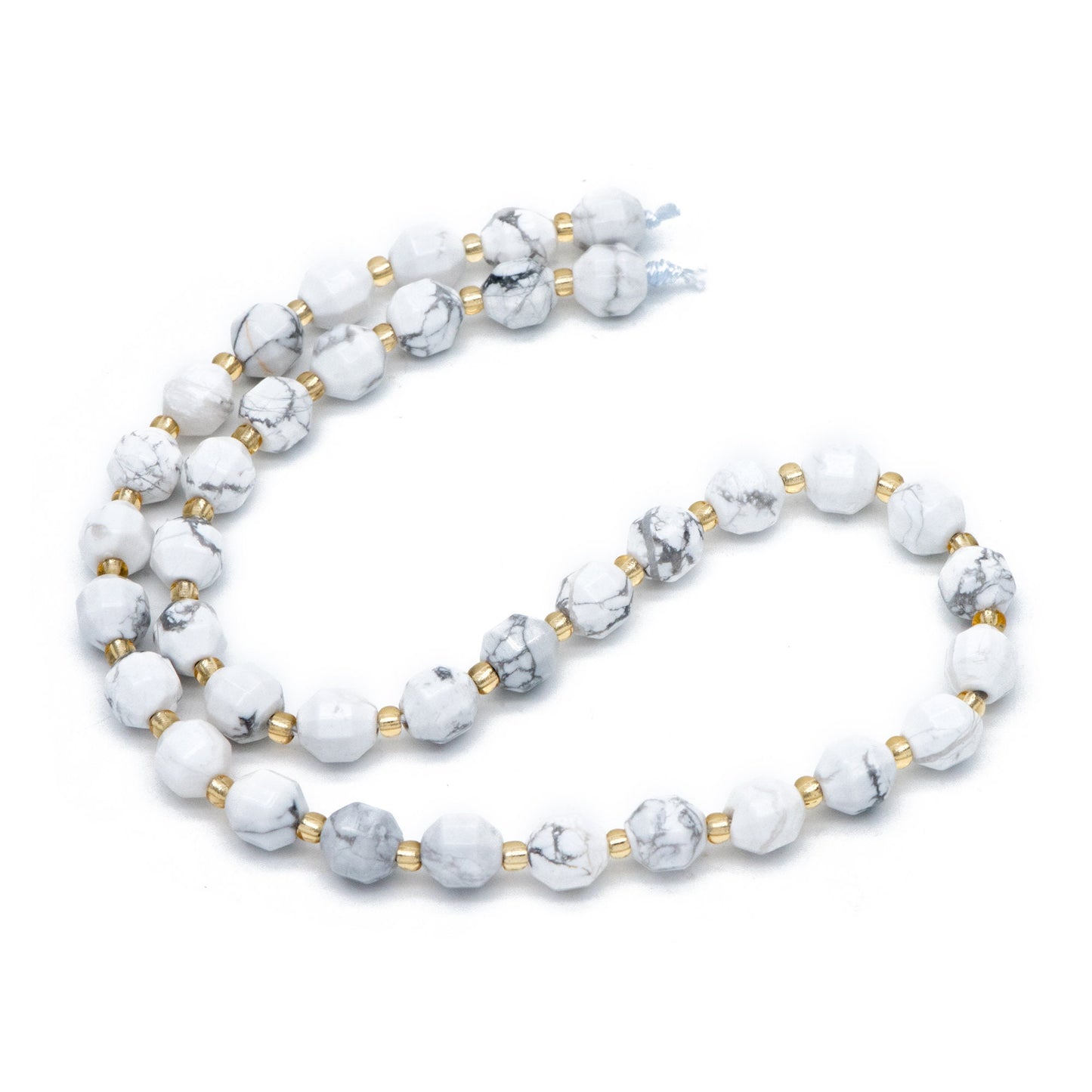 7x7.5mm Natural White Howlite Stone, Bicone Beads For Jewelry Making, Faceted Prism Gemstone Beads, Full 14.5 inch strands (TR-032)