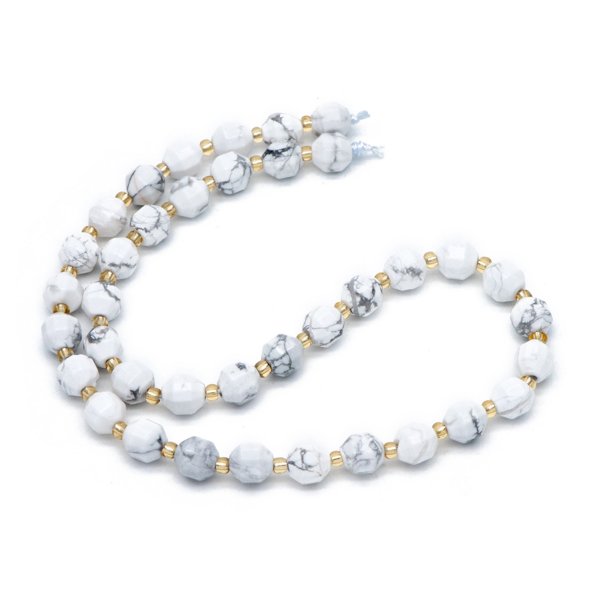 7x7.5mm Natural White Howlite Stone, Bicone Beads For Jewelry Making, Faceted Prism Gemstone Beads, Full 14.5 inch strands (TR-032)
