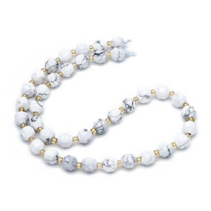 7x7.5mm Natural White Howlite Stone, Bicone Beads For Jewelry Making, Faceted Prism Gemstone Beads, Full 14.5 inch strands (TR-032)