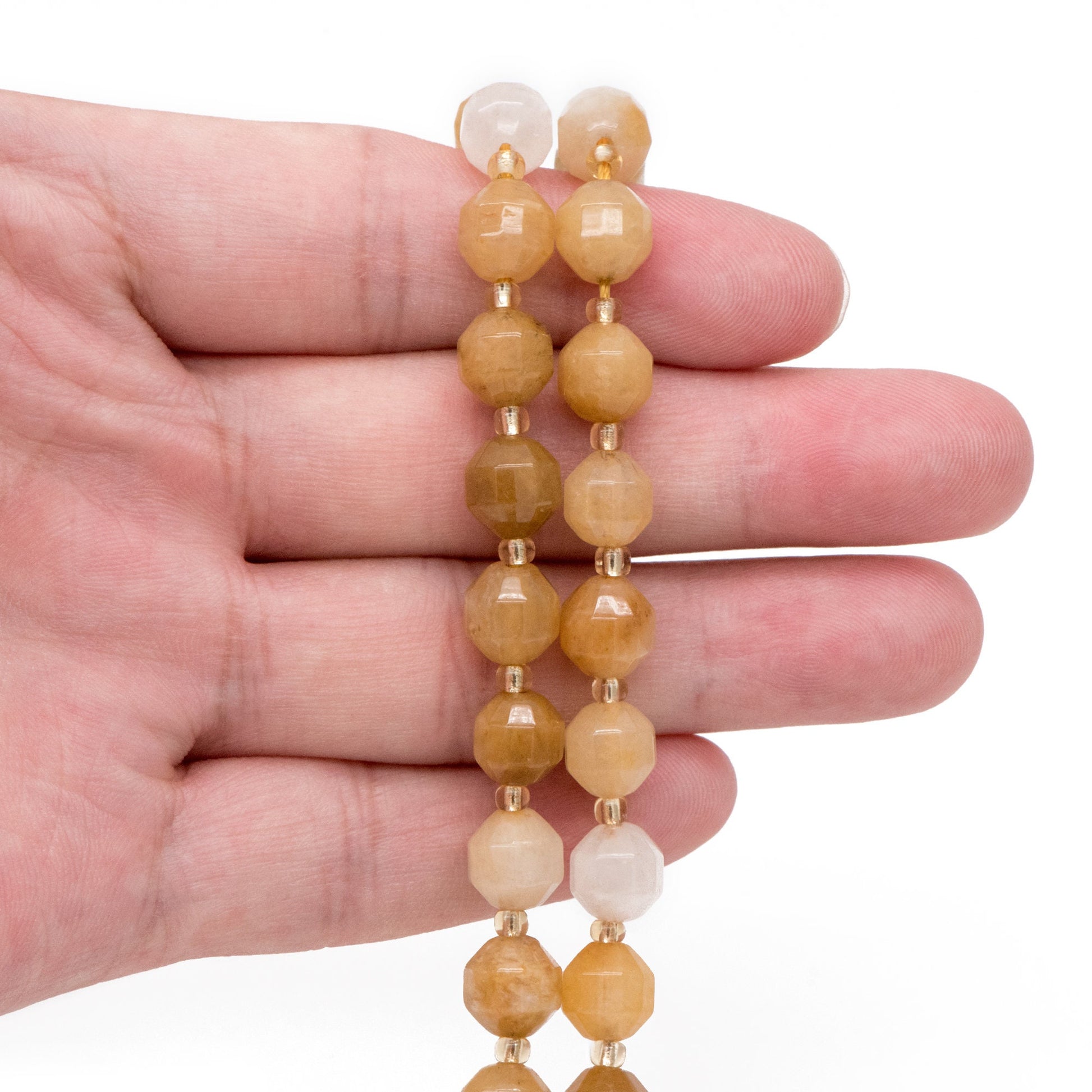 8mm Natural Yellow Jade Beads, Yellow stone beads, Faceted Energy Prism Cut Gemstone Beads, Full 14.5 inch strands (TR-033)