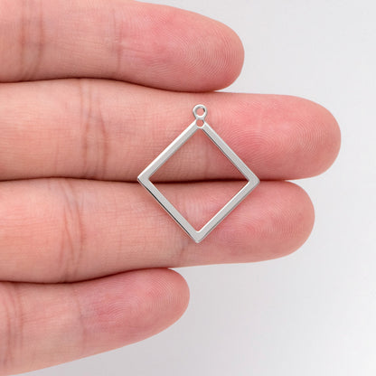 10pcs Gold/ Silver tone Square Pendants, Gold/ Rhodium plated Brass Rhombus Link Charms, Wired Geometric Hoops (GB-3047)