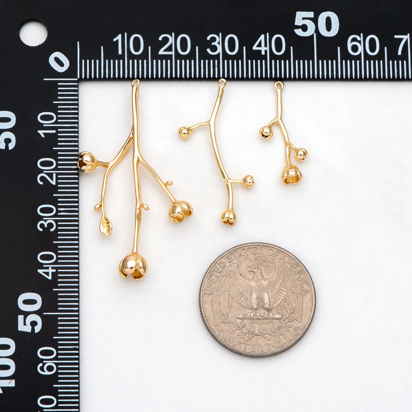 10pcs Gold Flower Branch Charms, Brass Filigree Branche Pendant, Blossom Charm for Jewelry Making (GB-1208)