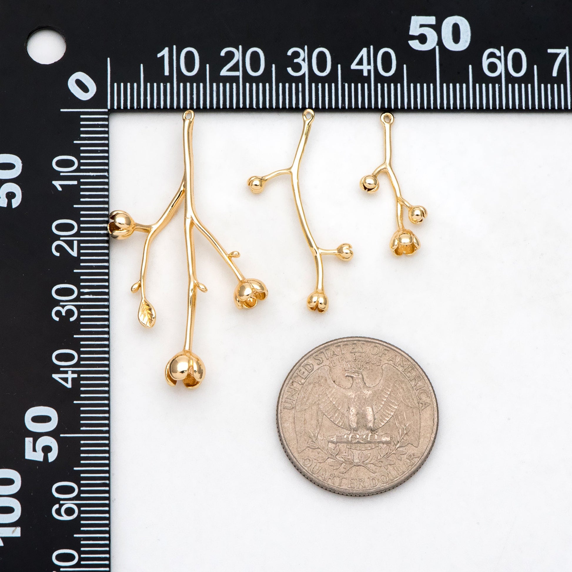 10pcs Gold Flower Branch Charms, Brass Filigree Branche Pendant, Blossom Charm for Jewelry Making (GB-1208)