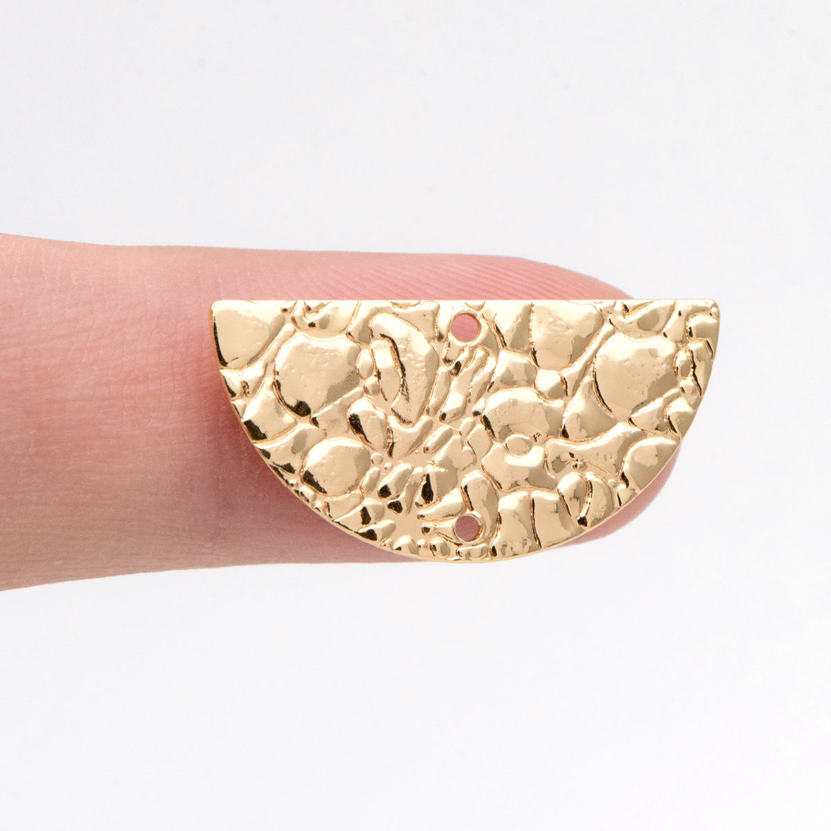 10pcs Rough Semi Circle Charm, Half Moon Connectors 12x25mm, Gold Geometric Pendants with 2 Holes (GB-654-F)