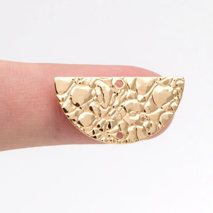 10pcs Rough Semi Circle Charm, Half Moon Connectors 12x25mm, Gold Geometric Pendants with 2 Holes (GB-654-F)