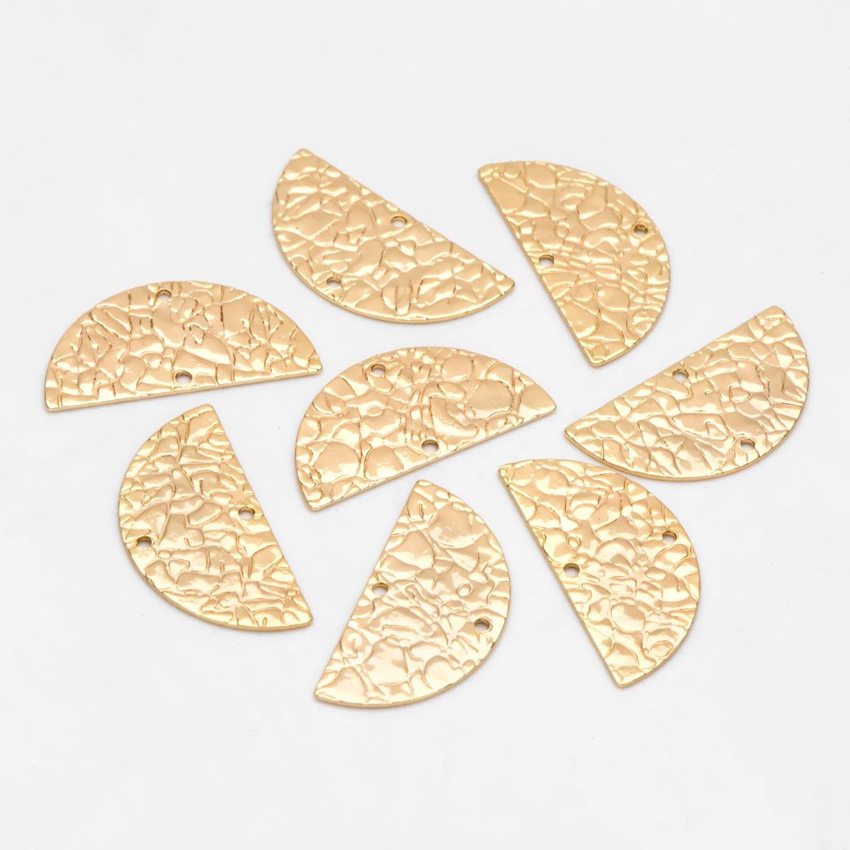 10pcs Rough Semi Circle Charm, Half Moon Connectors 12x25mm, Gold Geometric Pendants with 2 Holes (GB-654-F)