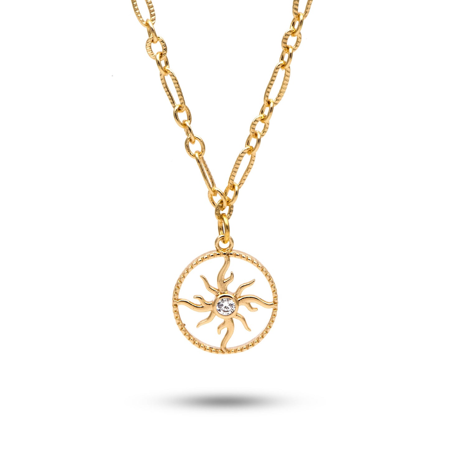 4pcs CZ Pave Gold Round Sun Charms 16x14mm, 18K Gold plated Brass Sun Pendants (GB-1311-H)