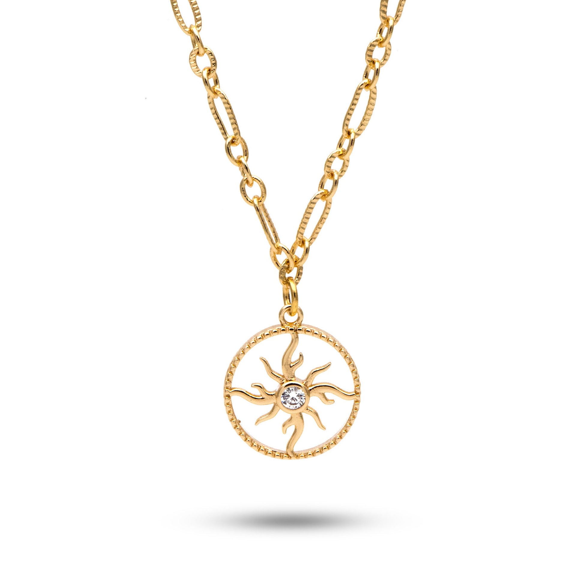 4pcs CZ Pave Gold Round Sun Charms 16x14mm, 18K Gold plated Brass Sun Pendants (GB-1311-H)