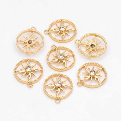 4pcs CZ Pave Gold Round Sun Charms 16x14mm, 18K Gold plated Brass Sun Pendants (GB-1311-H)