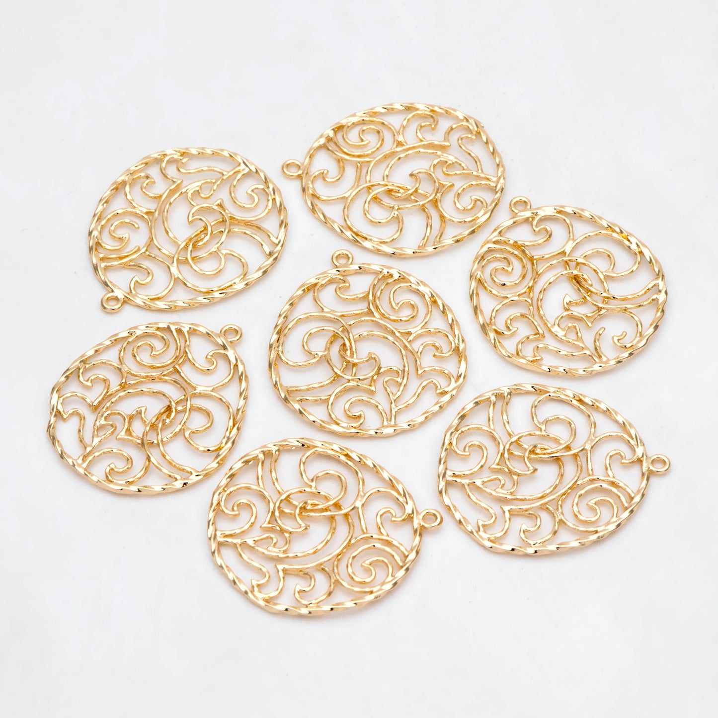 10pcs Gold Wave Teardrop Charms 30x25mm, 18K Gold plated Brass, Filigree Drop Pendants (GB-890-G)