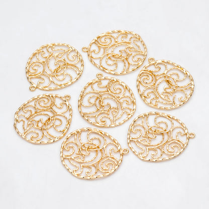 10pcs Gold Wave Teardrop Charms 30x25mm, 18K Gold plated Brass, Filigree Drop Pendants (GB-3101)
