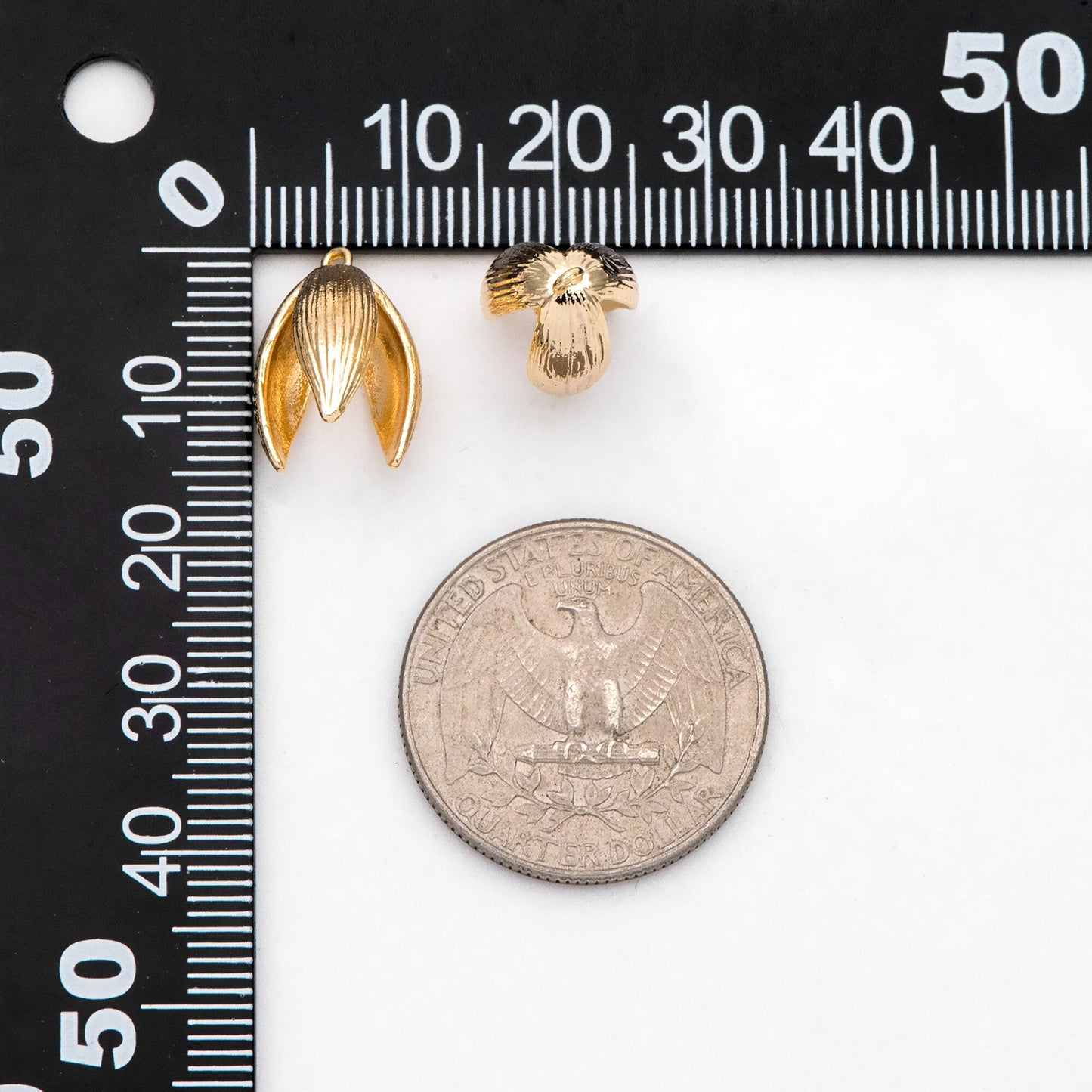 10pcs Gold Flower Bead Caps, Real Gold plated Brass, Peg For Half Drilled Pearl Mounts, Peg Pearl Findings (GB-3104)