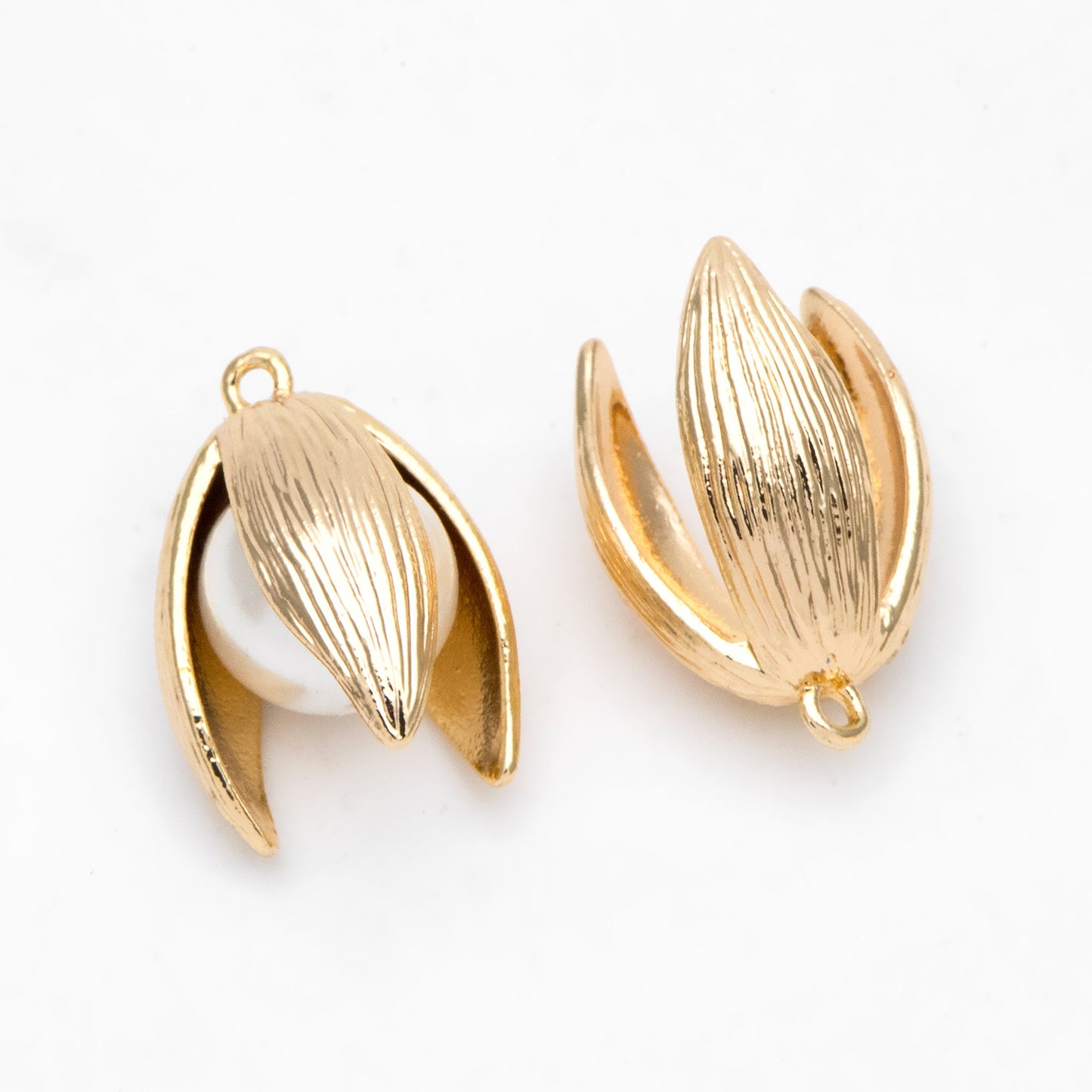 10pcs Gold Flower Bead Caps, Real Gold plated Brass, Peg For Half Drilled Pearl Mounts, Peg Pearl Findings (GB-3104)