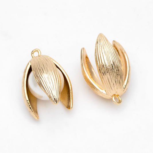 10pcs Gold Flower Bead Caps, Real Gold plated Brass, Peg For Half Drilled Pearl Mounts, Peg Pearl Findings (GB-3104)
