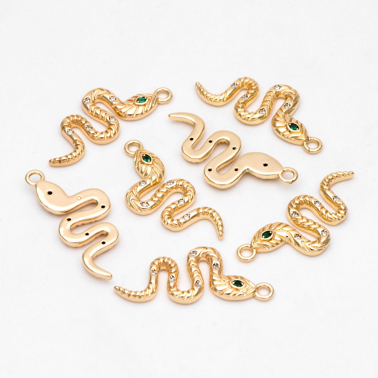 4pcs CZ Pave Snake Charm, 18K Gold Plated Brass, Snake Necklace, Snake Jewelry Snake Pendant (GB-2756-I)