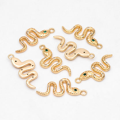 4pcs CZ Pave Snake Charm, 18K Gold Plated Brass, Snake Necklace, Snake Jewelry Snake Pendant (GB-2756-I)