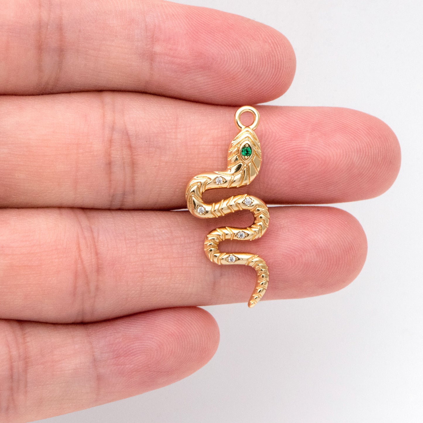 4pcs CZ Pave Snake Charm, 18K Gold Plated Brass, Snake Necklace, Snake Jewelry Snake Pendant (GB-2756-I)
