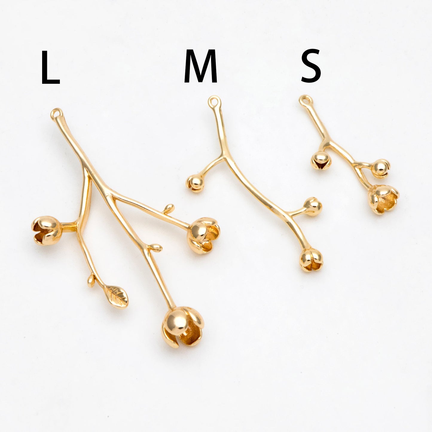 10pcs Gold Flower Branch Charms, Brass Filigree Branche Pendant, Blossom Charm for Jewelry Making (GB-1208)