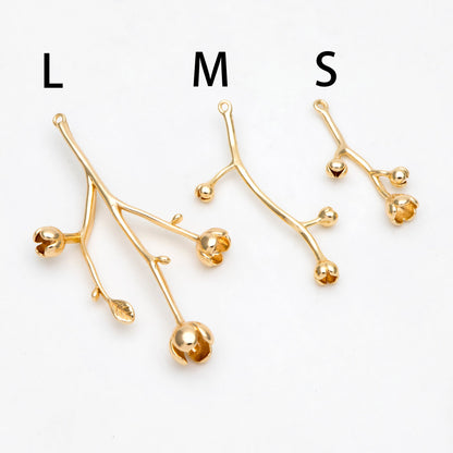 10pcs Gold Flower Branch Charms, Brass Filigree Branche Pendant, Blossom Charm for Jewelry Making (GB-1208)