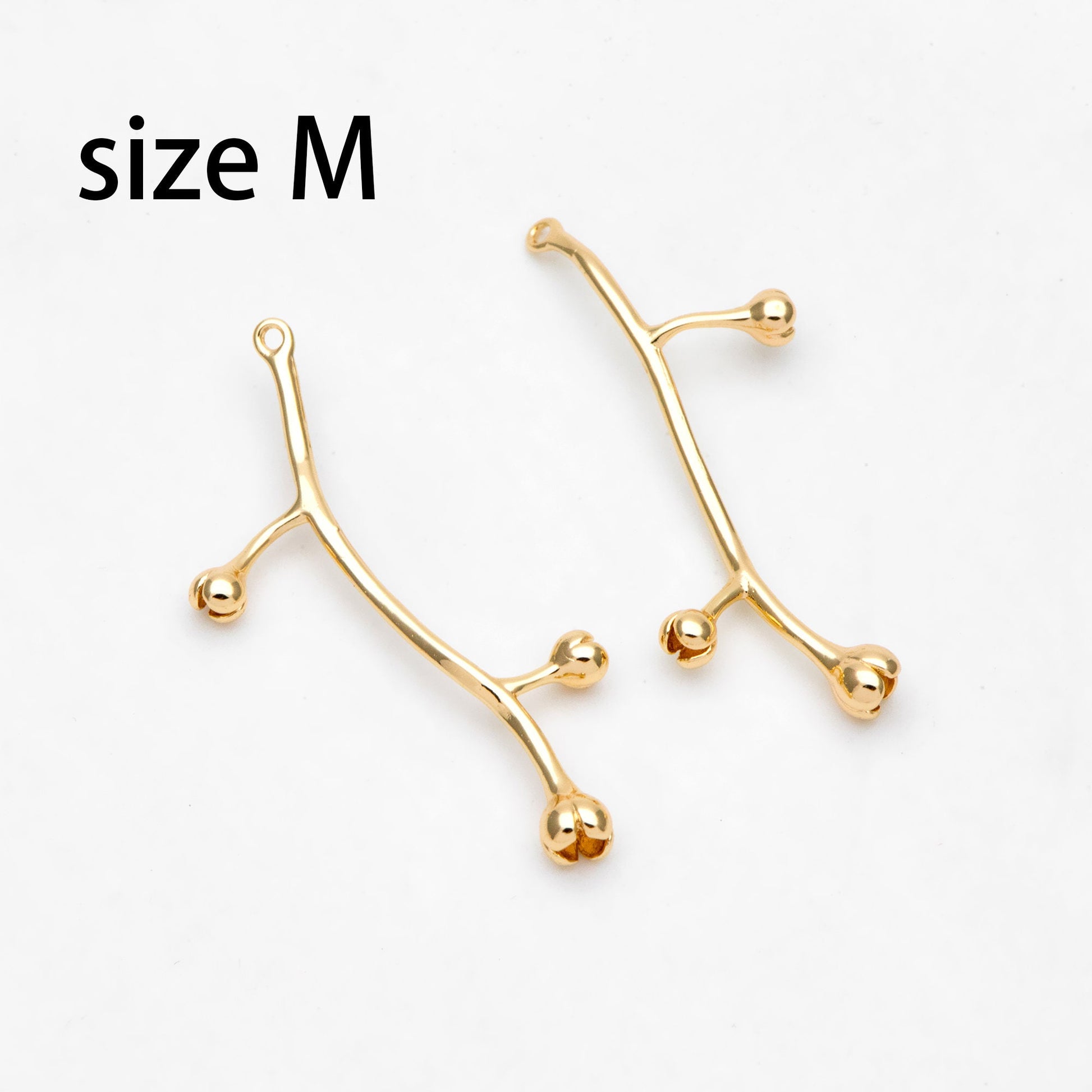10pcs Gold Flower Branch Charms, Brass Filigree Branche Pendant, Blossom Charm for Jewelry Making (GB-1208)