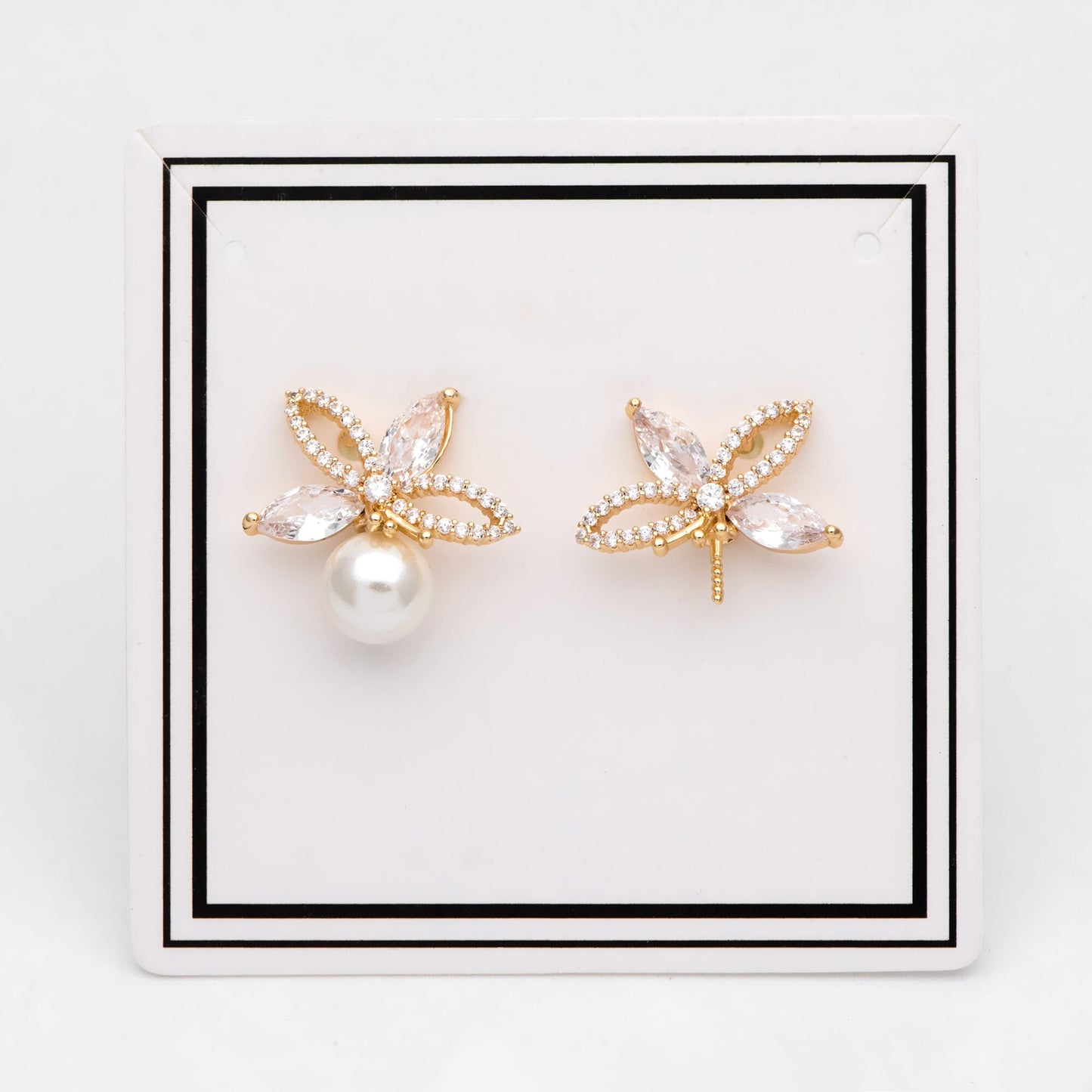 4pcs CZ Pave Gold Flower Ear Posts 15x19mm, Pearl Peg Earring Mounts, Foral Stud Earrings with Peg (GB-3083)