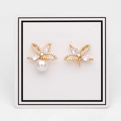 4pcs CZ Pave Gold Flower Ear Posts 15x19mm, Pearl Peg Earring Mounts, Foral Stud Earrings with Peg (GB-3083)