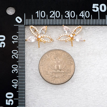 4pcs CZ Pave Gold Flower Ear Posts 15x19mm, Pearl Peg Earring Mounts, Foral Stud Earrings with Peg (GB-3083)