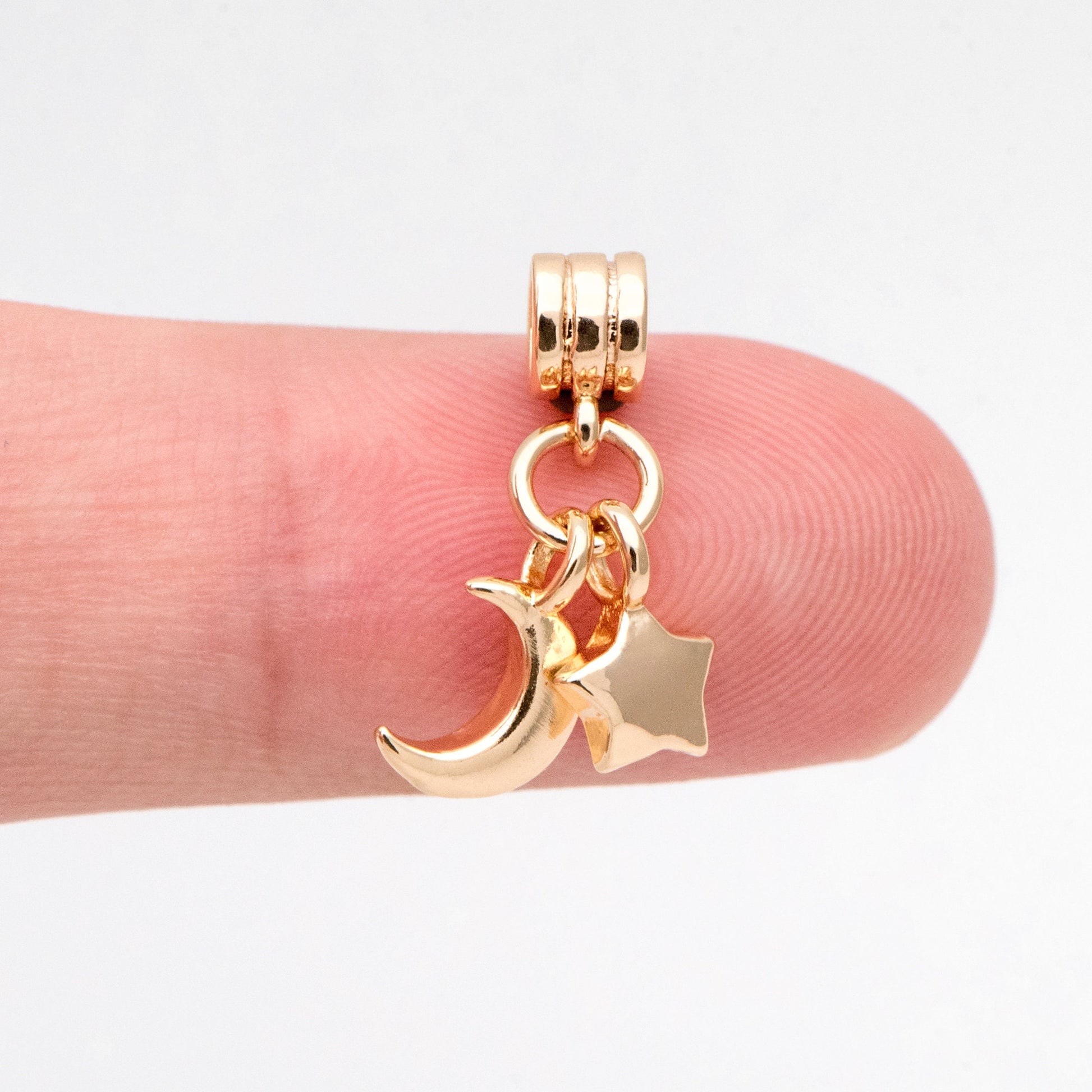 10pcs Moon Star Bracelet Charms, 18K Gold plated Brass, Large Hole Necklace Pendants (GB-3089)