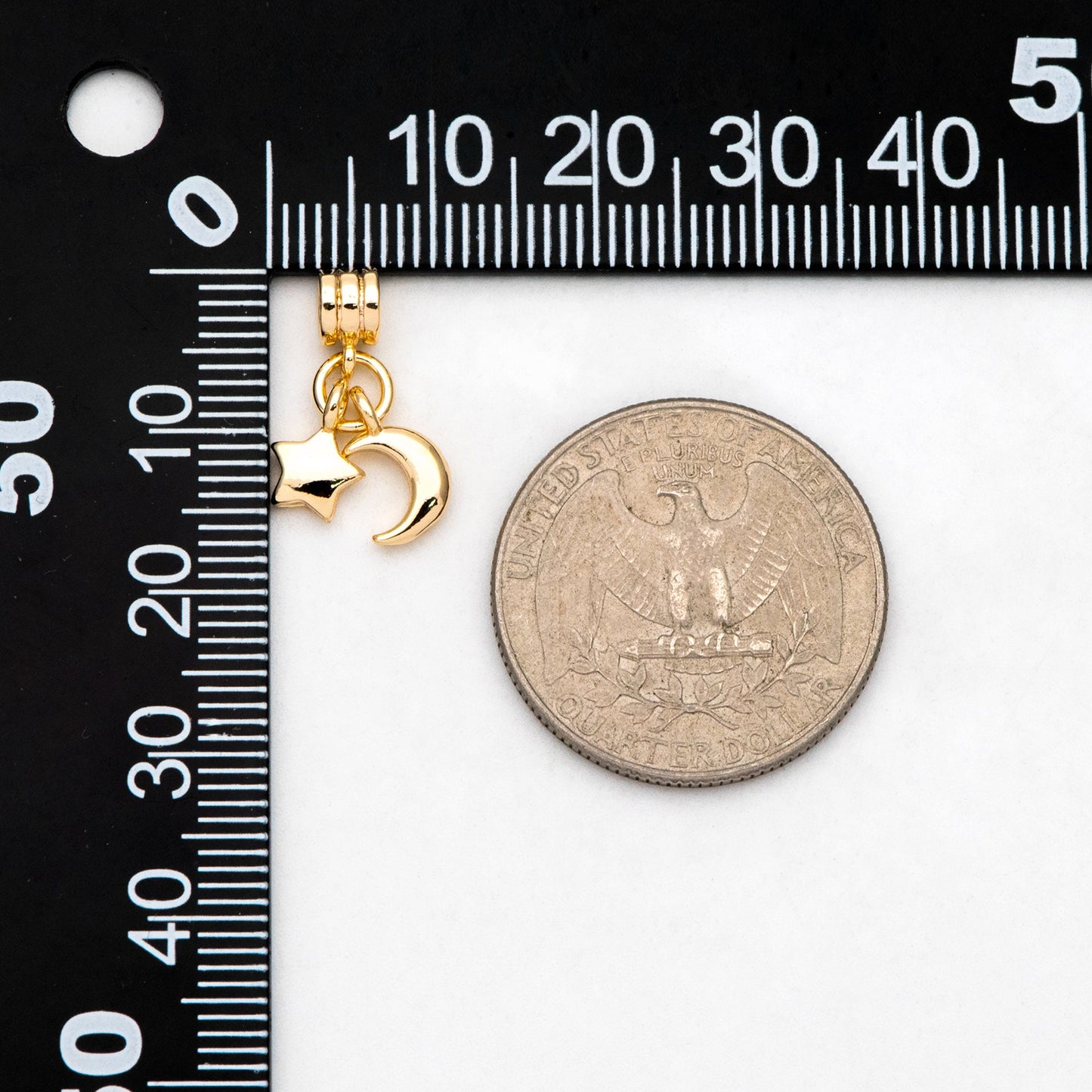 10pcs Moon Star Bracelet Charms, 18K Gold plated Brass, Large Hole Necklace Pendants (GB-3089)