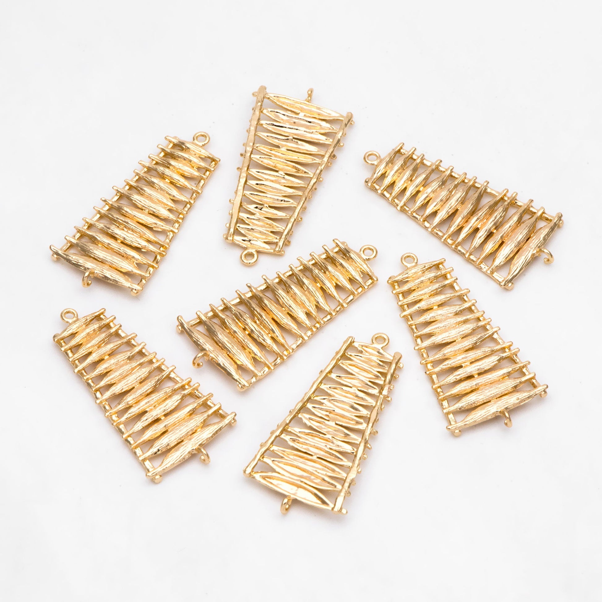 10pcs Ladder Charm Connectors, 18K Gold plated Brass, Trapezoid Geometric Pendants 38mm (GB-3090)