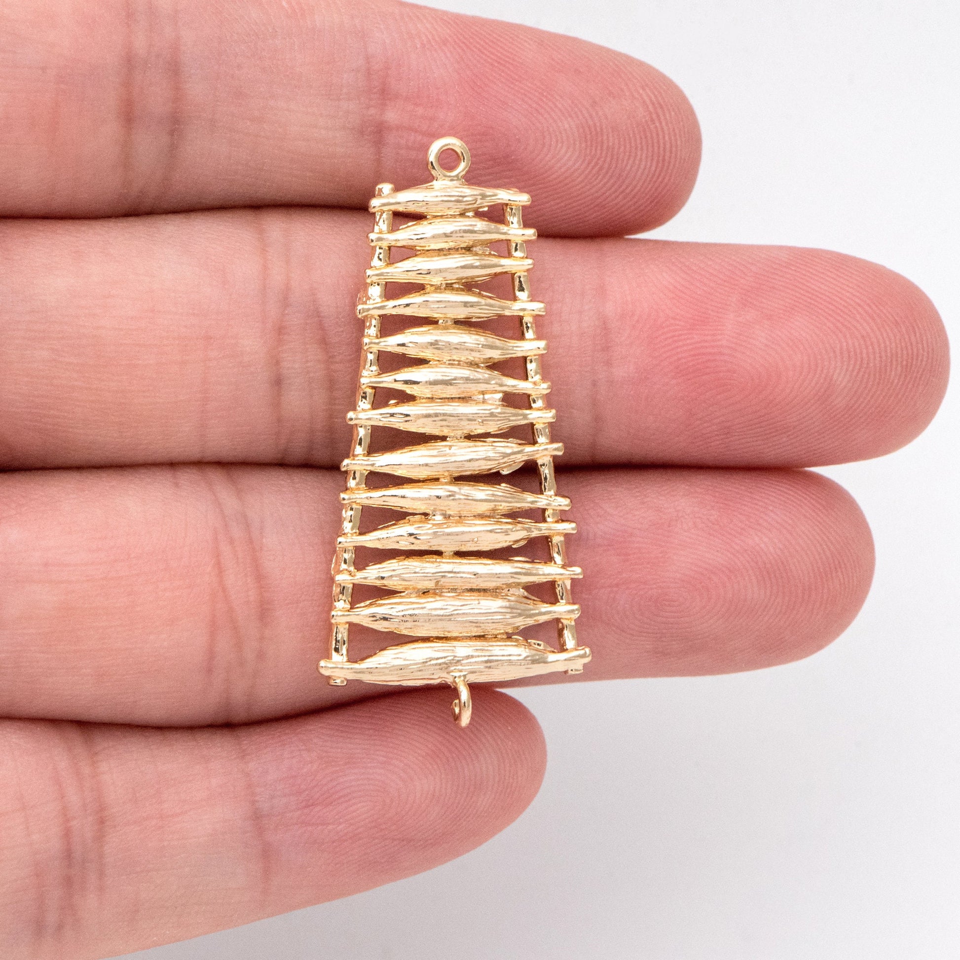 10pcs Ladder Charm Connectors, 18K Gold plated Brass, Trapezoid Geometric Pendants 38mm (GB-3090)