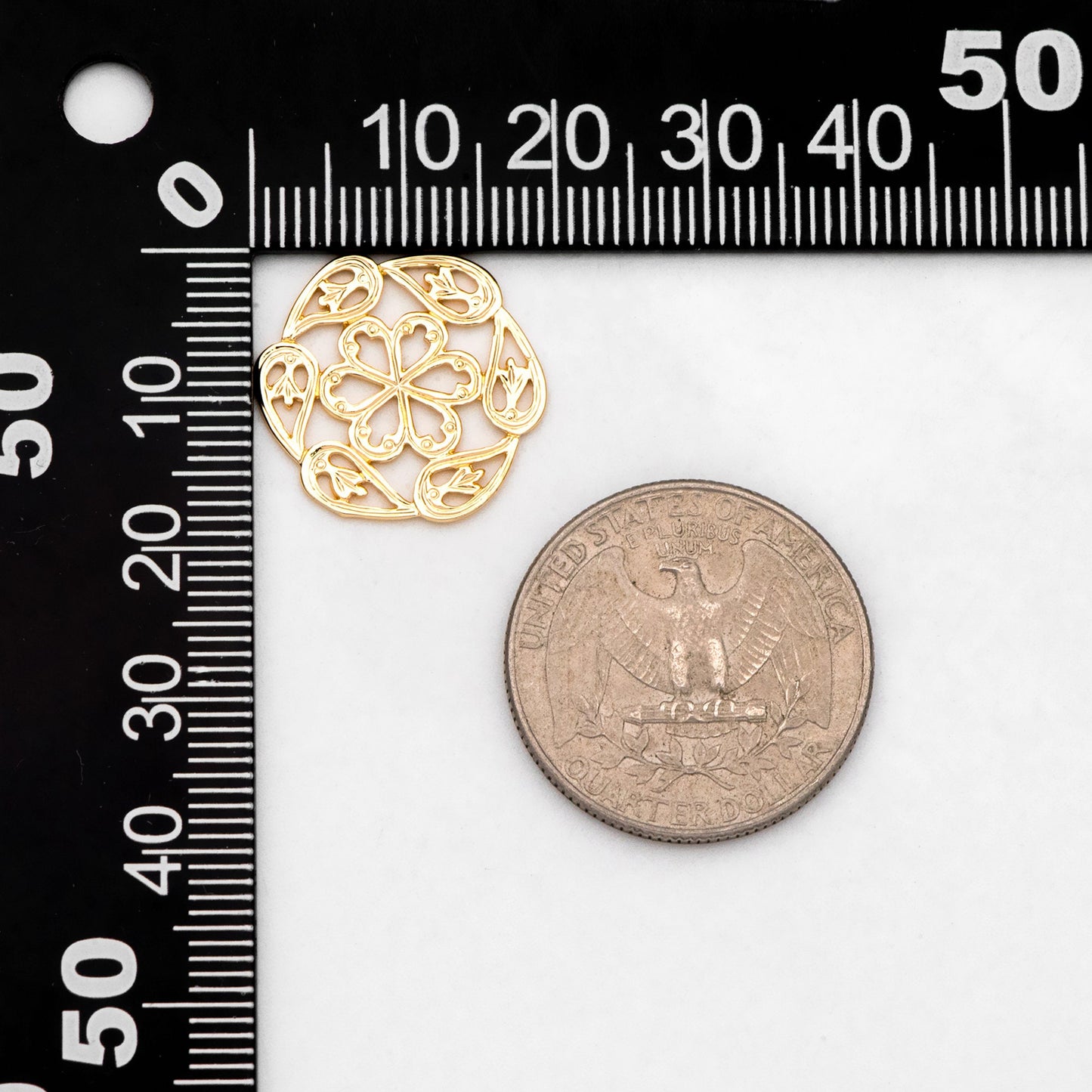 10pcs Gold plated Brass Filigree Flower Charm Pendants 19mm, Jewelry Making, Diy Material, Jewelry Supplies (GB-3096)