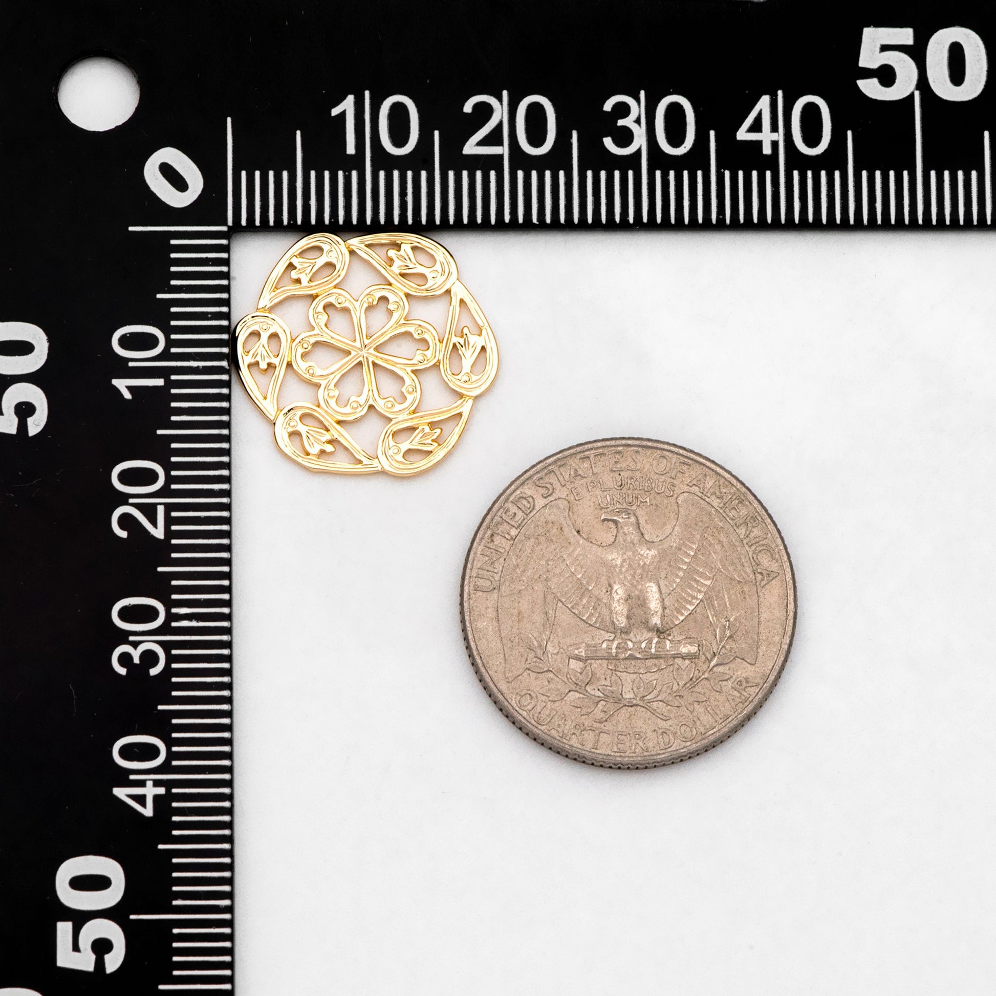 10pcs Gold plated Brass Filigree Flower Charm Pendants 19mm, Jewelry Making, Diy Material, Jewelry Supplies (GB-3096)