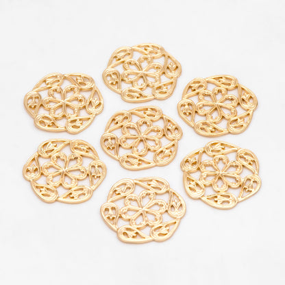 10pcs Gold plated Brass Filigree Flower Charm Pendants 19mm, Jewelry Making, Diy Material, Jewelry Supplies (GB-3096)