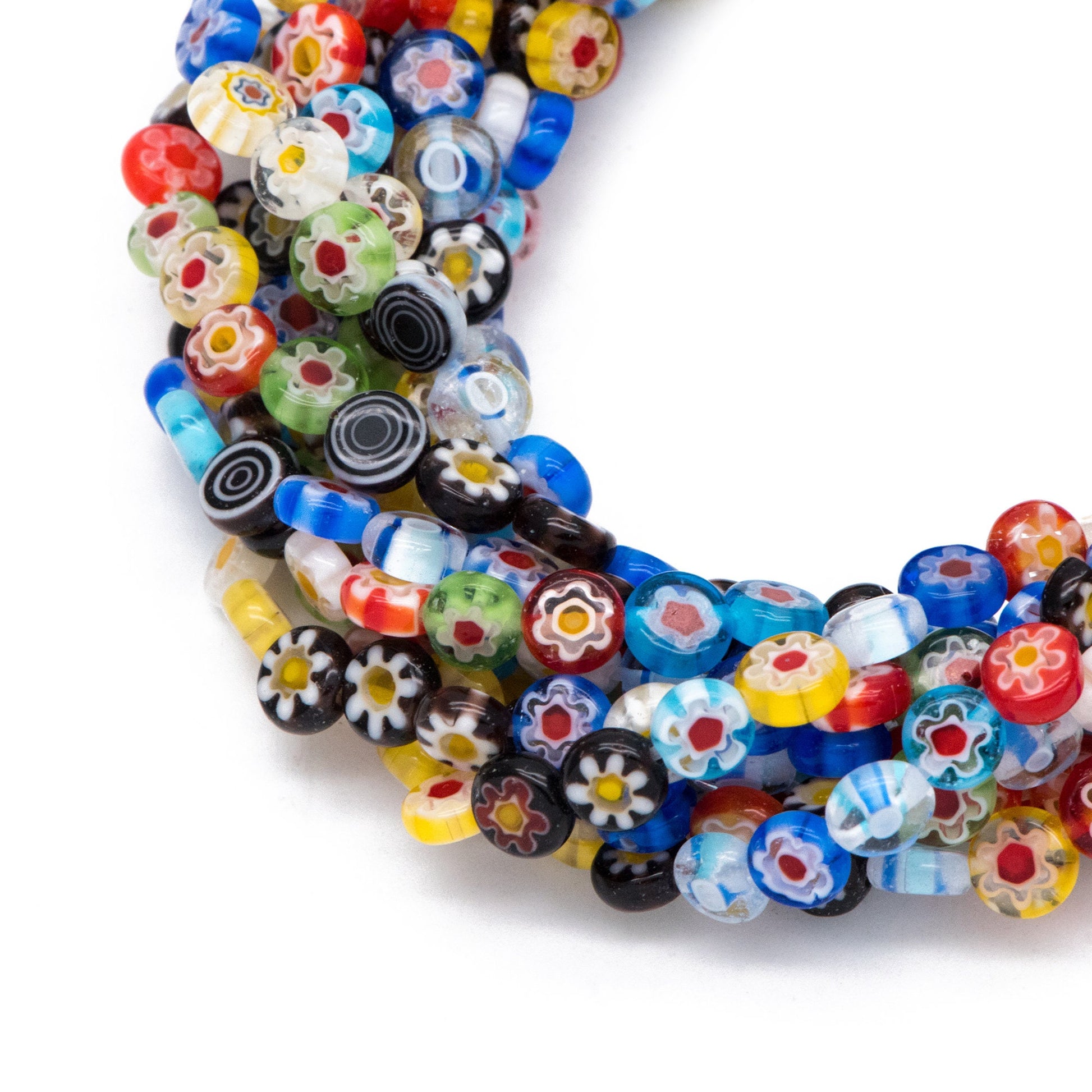 6-7mm Mix Color Flat Round Beads, Lampwork Glass Beads - (LL-53)/ 60Pcs