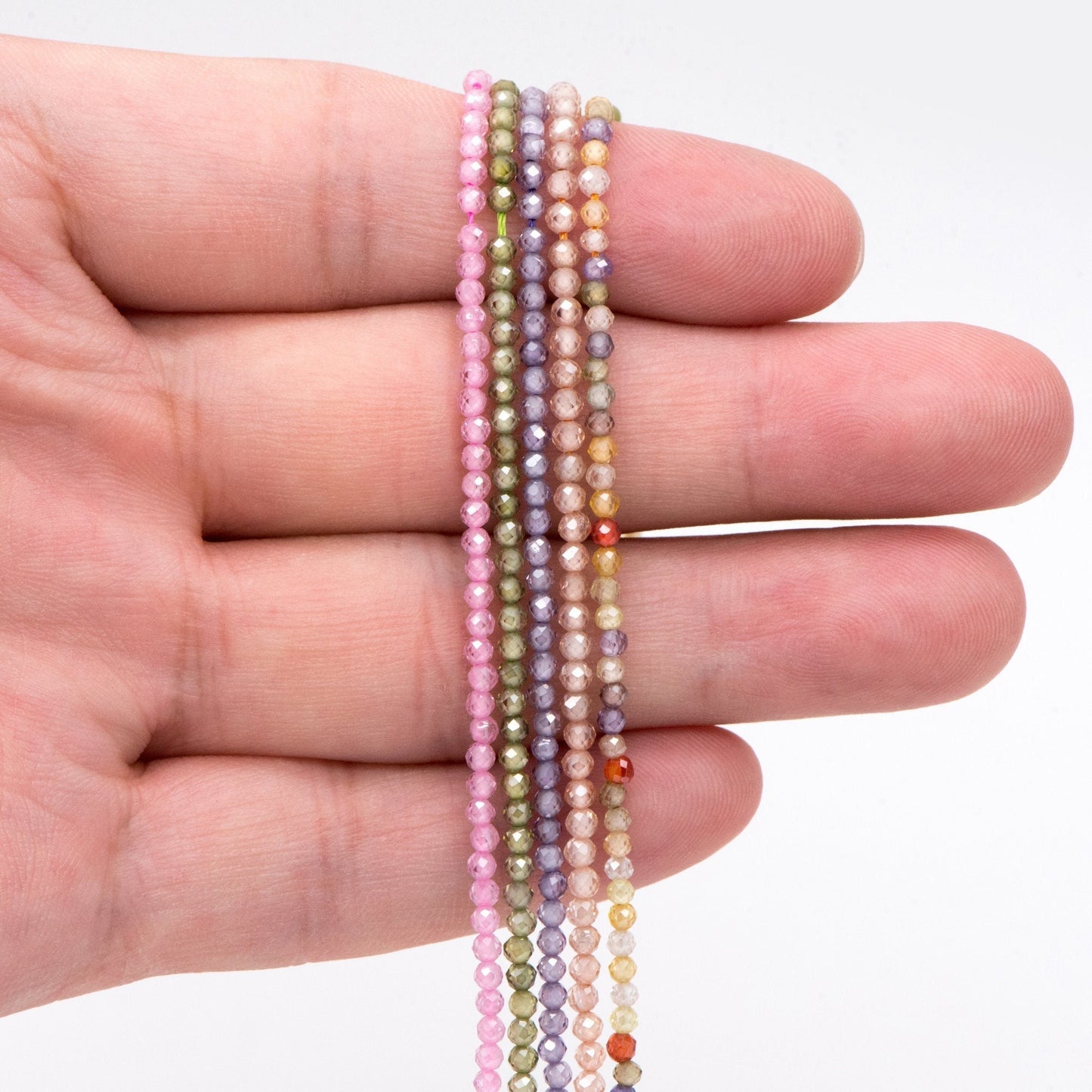 2mm Colorful Zircon Faceted Beads, Tiny Gemstone Beads, Natural Stone Beads for Jewelry Bracelet Making DIY, Full 14.5 Inch Strands (TR-008)