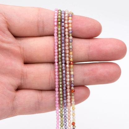 2mm Colorful Zircon Faceted Beads, Tiny Gemstone Beads, Natural Stone Beads for Jewelry Bracelet Making DIY, Full 14.5 Inch Strands (TR-008)