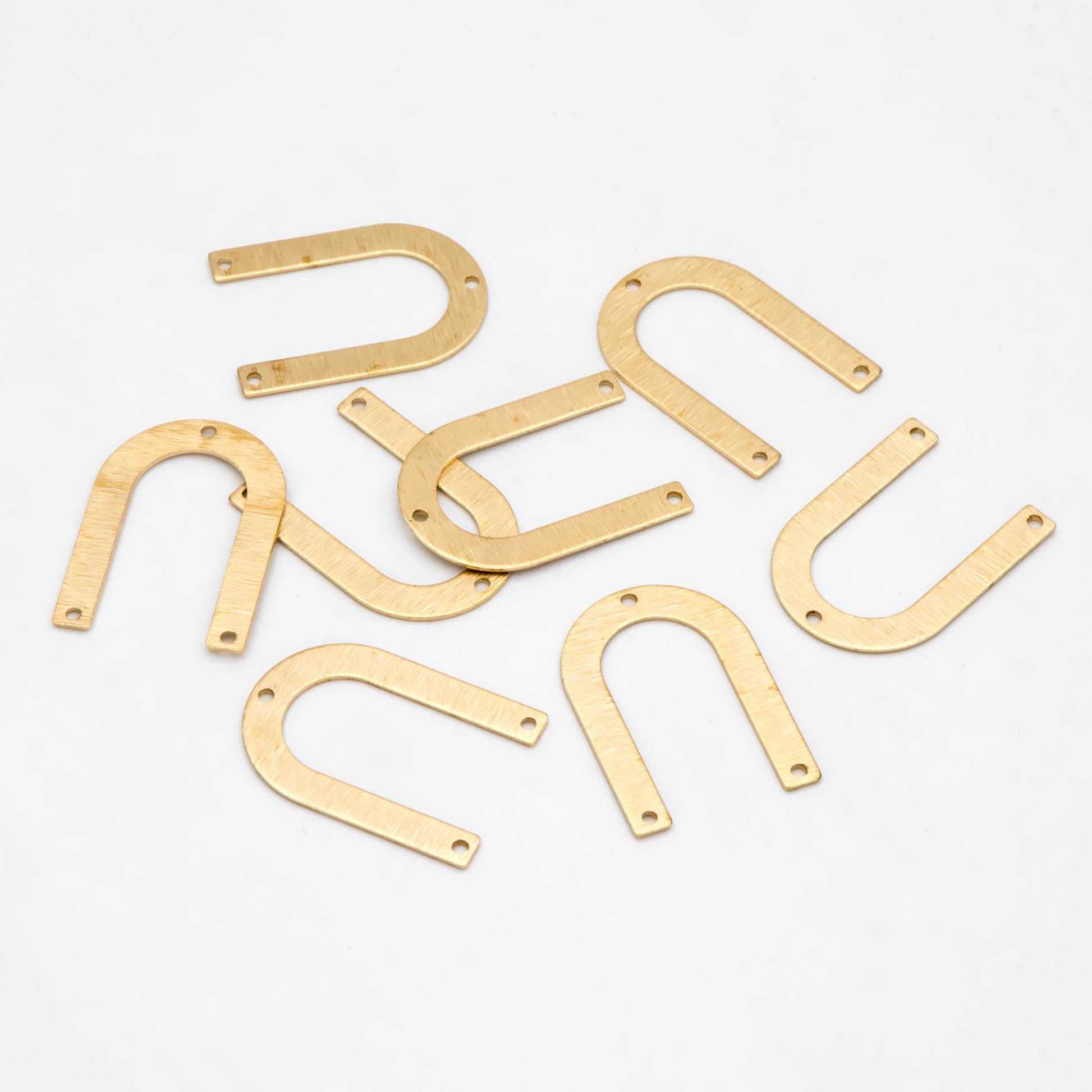 10pcs Raw Brass Brushed U Shaped Connectors With 3 Holes, Brass Findings Wholesale (RB-308)