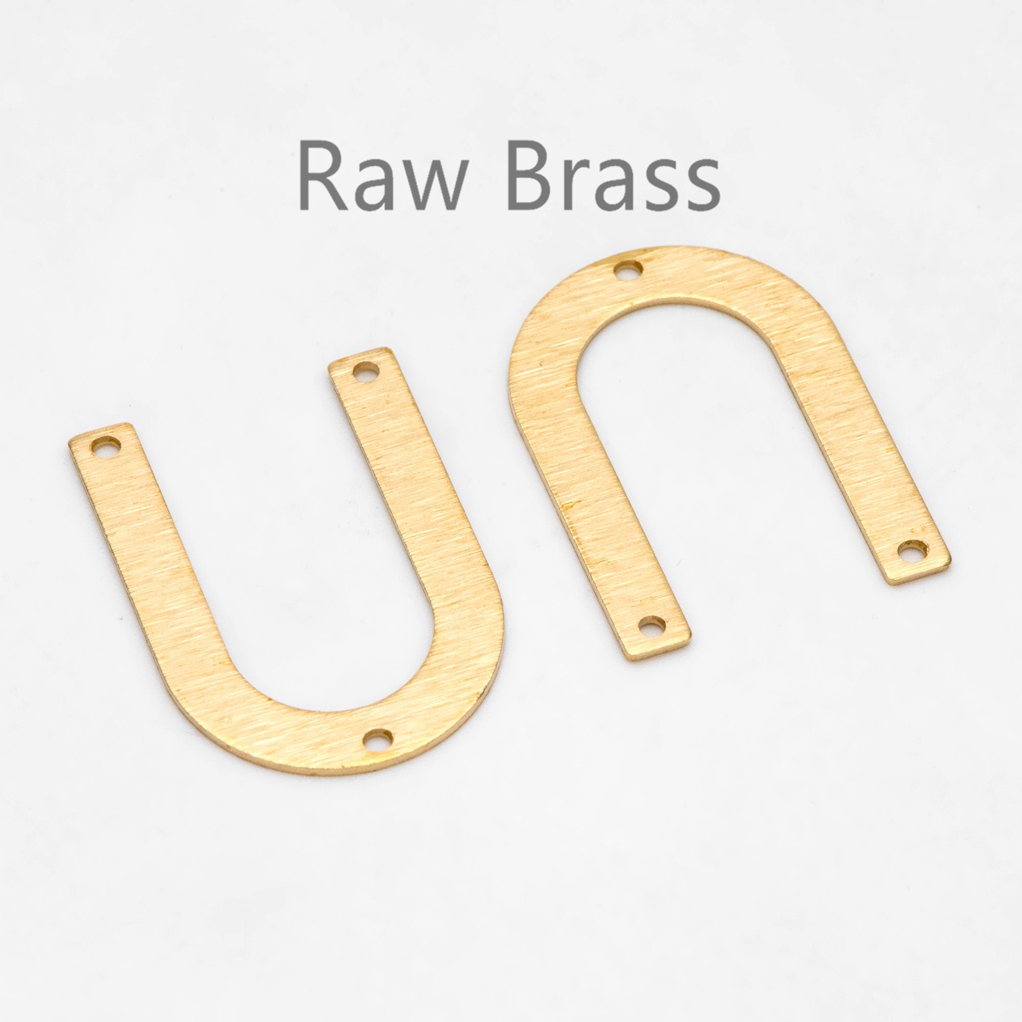 10pcs Raw Brass Brushed U Shaped Connectors With 3 Holes, Brass Findings Wholesale (RB-308)
