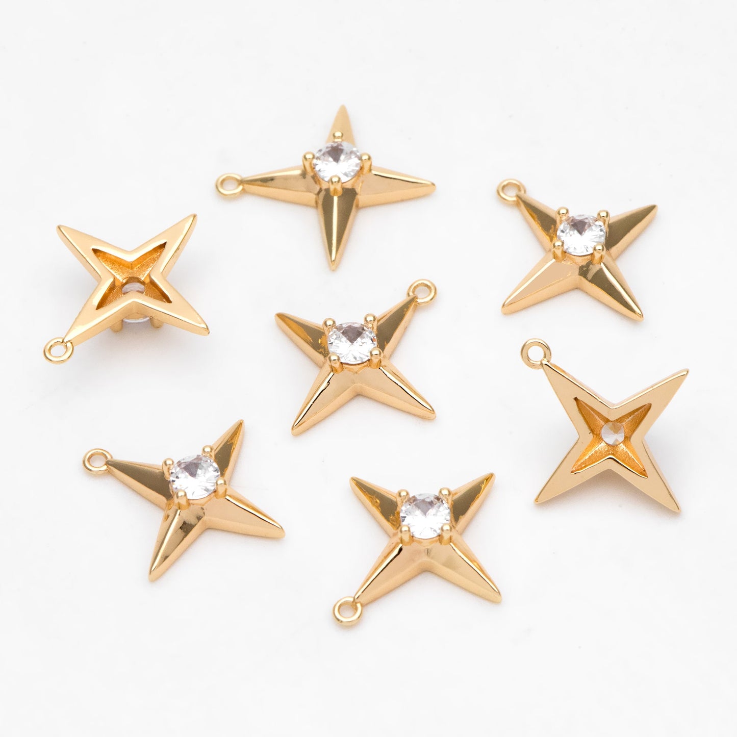 4pcs CZ Pave Gold Cross Star Charm Pendant 16x15mm, Jewelry Making, Diy Material, Jewelry Supplies (GB-1048-C)