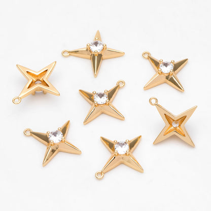 4pcs CZ Pave Gold Cross Star Charm Pendant 16x15mm, Jewelry Making, Diy Material, Jewelry Supplies (GB-1048-C)